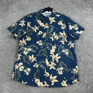 Seapointe Shirt Mens XL Blue Hawaiian Aloha Floral Button Down Stretch